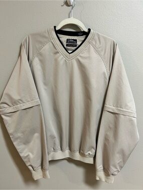 PGA Tour Pullover Windbreaker Mens Large Beige Golf Jacket Wind Water Resistant